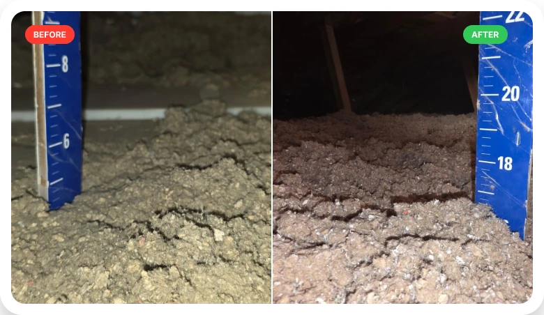 Attic before and after insulation transformation 1