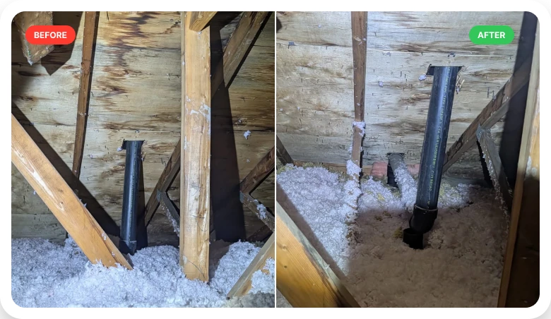 Attic before and after insulation transformation 2