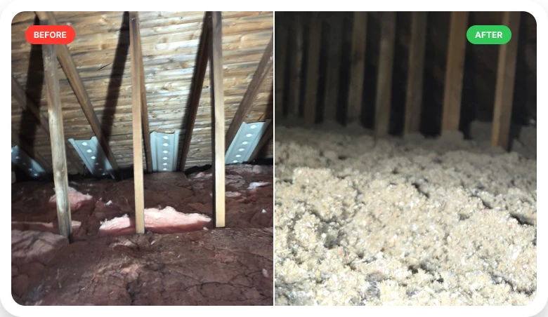 Attic before and after insulation transformation 3