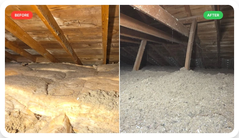 Attic before and after insulation transformation 4