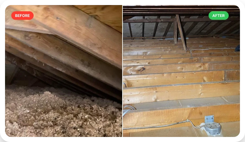 Attic before and after insulation transformation 5