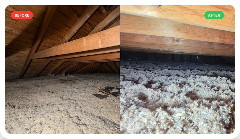 Attic before and after insulation transformation 6